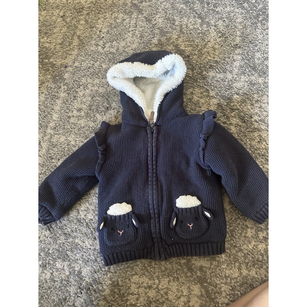 John Lewis Girls Blue Sheep Pockets Jacket Size 6-9  Months Zipper